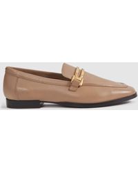 Reiss - Angela - Nude Leather Rounded Loafers - Lyst