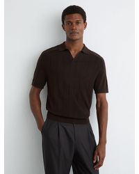 Reiss - Chelmsford - Chocolate Brown Wool Wide-rib Polo Jumper, M - Lyst