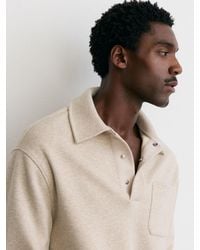 Reiss - Gray - Oatmeal Melange Herringbone Press-stud Polo Sweatshirt, S - Lyst