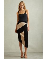 Reiss - Camel Knitted Colourblock Asymmetric Midi Skirt - Lyst