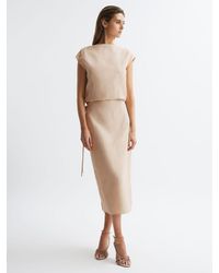 Reiss - Paloma - Nude Premium Linen Blend Open-back Midi Dress, Us 4 - Lyst