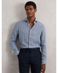 Reiss - Airforce & Linen Striped Cutaway-Collar Shirt - Lyst