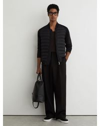 Reiss - Rami - Black Quilted Hybrid Bomber Jacket, Xs - Lyst