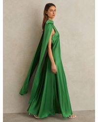 Reiss - Fae - Green Satin Cape Maxi Dress, Us 4 - Lyst
