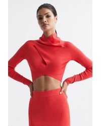 Reiss - Elsie - Coral High Neck Cropped Co Ord Top, L - Lyst