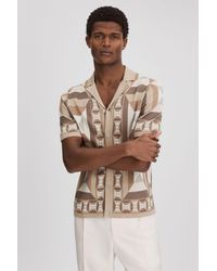 Reiss - Beresford - Camel Multi Knitted Cuban Collar Shirt - Lyst