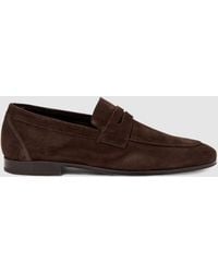 Reiss - Bray - Chocolate Suede Slip On Loafers - Lyst