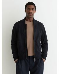 Reiss - Bild - Navy Suede Zip-through Bomber Jacket, Xl - Lyst