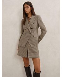Reiss - Hartley - Neutral Check Wool-blend Double-breasted Check Blazer, Us 0 - Lyst