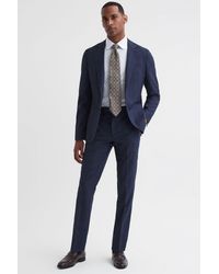 Reiss - City - Indigo Slim Fit Wool Checked Trousers - Lyst