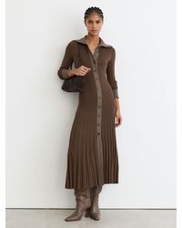 Reiss - Pleated Rib-Knit Colour-Block Midi Dress - Lyst