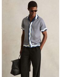 Reiss - Vanpelt - White/navy Oe Vanpelt Geometric-print Cuban-collar Shirt, L - Lyst