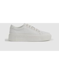 Reiss - Leanne - White Grained Leather Platform Trainers - Lyst