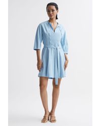 Reiss - Freida - Blue Relaxed Fit Self-tie Mini Dress, Us 2 - Lyst