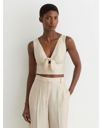 Reiss - Cream & Pinstripe Tie-Front Cropped Top - Lyst