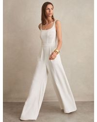 Reiss - Perforated-Knit Wide-Leg Jumpsuit - Lyst