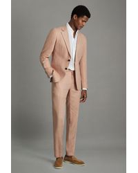 Reiss - Kin - Pink Slim Fit Linen Adjuster Trousers - Lyst