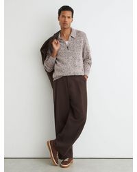 Reiss - Camel Cotton-Blend Marled Half-Zip Polo Jumper - Lyst