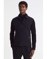 Reiss - Tosca - Black Hybrid Knit And Quilt Jacket - Lyst