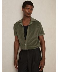 Reiss - Eden - Green Cotton Blend Towelling Shirt, Xl - Lyst