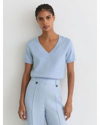 Reiss - Valerie - Soft Blue Cotton-wool Knit V-neck Top, L (us 12-14) - Lyst