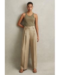 Reiss - Leila - Light Khaki Linen Front Pleat Trousers - Lyst
