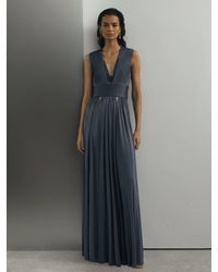 ATELIER - Pleated Plunge-Neck Maxi Dress - Lyst