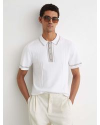Reiss - Rothwell - Off White Tipped Half-button Knitted Polo Shirt, Xxl - Lyst