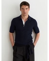 Reiss - Textured-Knit Half-Button Polo Shirt - Lyst