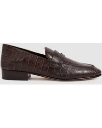 PAIGE - Leather Crocodile-Embossed Penny Loafers - Lyst