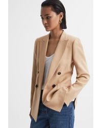 Reiss - Larsson - Neutral Double Breasted Twill Blazer, Us 10 - Lyst
