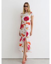 Reiss - Floral-Print Belted Midi Dress - Lyst