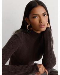 Reiss - Saskia - Chocolate Brown Wool-blend Textured-knit Top, L (us 12-14) - Lyst
