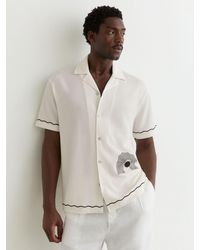 Reiss - Solano - White Textured Motif-print Cuban-collar Shirt, Medium - Lyst