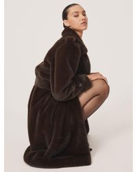 Reiss - Cate - Chocolate Brown Faux-fur Long Belted Coat, Small (us 4-6) - Lyst