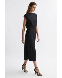 Reiss - Paloma - Black Premium Linen Blend Open-back Midi Dress, Us 8 - Lyst