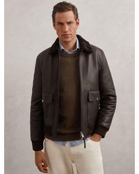 Reiss - Leather Shearling-Collar Bomber Jacket - Lyst