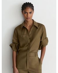 Reiss - Adie - Khaki Green Wool-blend Long-sleeve Shirt, Us 4 - Lyst