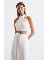 Reiss - Ruby - White Cropped Halter Occasion Top, Us 4 - Lyst