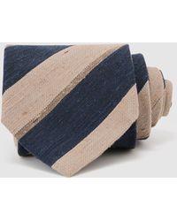 Reiss - Carlo - Navy/taupe Brown Silk-blend Block-stripe Tie, One - Lyst