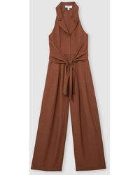 Reiss - Petite Tie-Front Wide-Leg Jumpsuit With Linen - Lyst