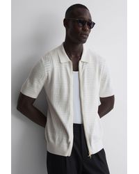 Reiss - Bailey - Ecru Knitted Dual Zip T-shirt - Lyst