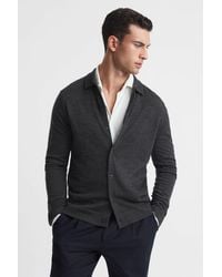 Reiss - Forbes - Charcoal Long Sleeve Merino Wool Cardigan - Lyst