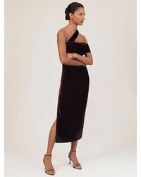 Reiss - Petite Velvet One-Shoulder Midi Dress - Lyst