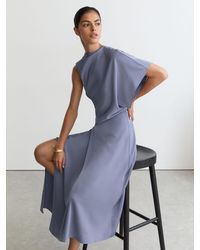 Reiss - Naomi - Lilac Purple Petite Satin One-shoulder Draped Midi Dress, Us 14 - Lyst