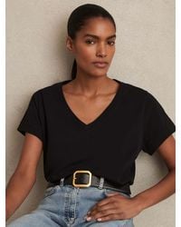 Reiss - Luna - Black Brushed-cotton V-neck T-shirt, L (us 12-14) - Lyst