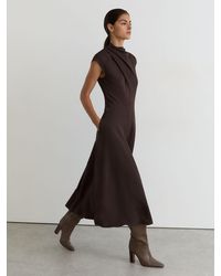 Reiss - High-Neck Pleat-Detail Midi Dress - Lyst