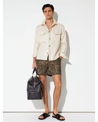 Reiss - Fallow - Mocha Brown Paisley-print Side-adjuster Swim Shorts, M - Lyst