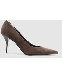 Reiss - Taupe Tilly Suede Pointed-Toe Mid-Heel Court Shoes - Lyst