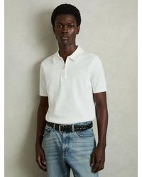 Reiss - Berkley - White Cotton Half-zip Knitted Polo Shirt, S - Lyst